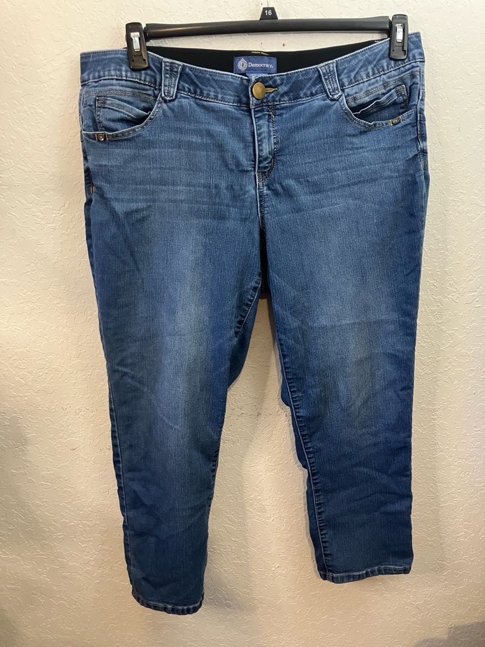 Democracy Skinny Blue Jeans with Subtle Fading